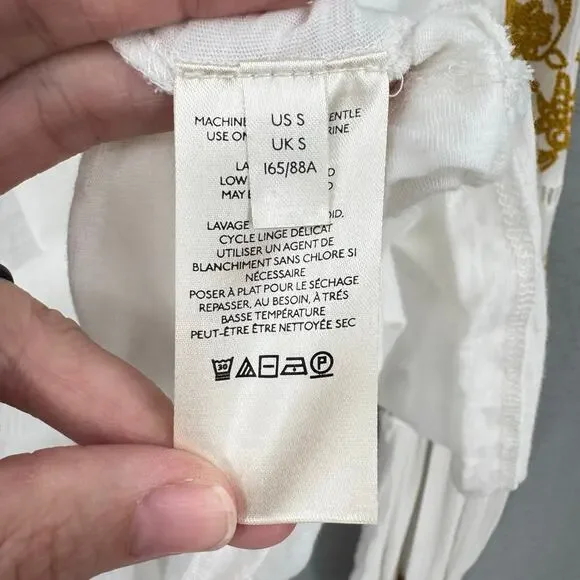 By Anthropologie Aja White Knit Golden Yellow Embroidered Long Sleeve Boho Top - Picture 14 of 15